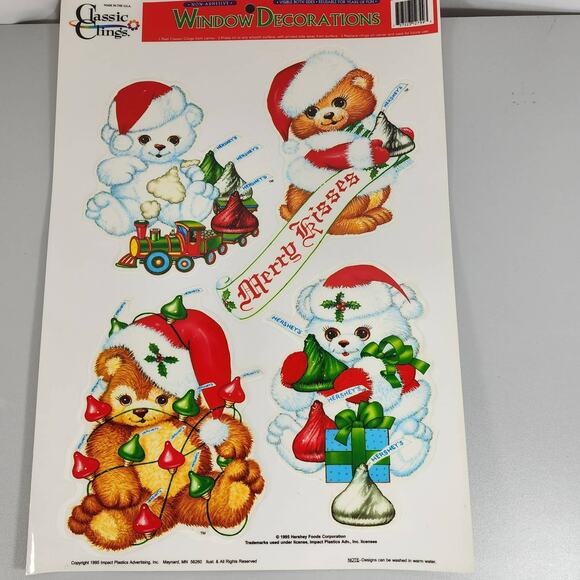 Classic Clings Vintage Window Christmas Clings x2 Santa & Angel - Teddy Bears - Picture 2 of 5